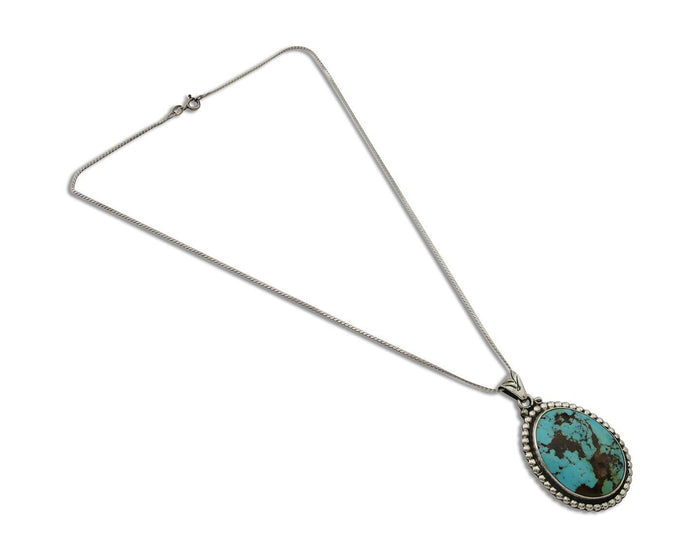 Navajo Necklace 925 Silver Natural Blue Turquoise Artist Signed M Montoya C.80's