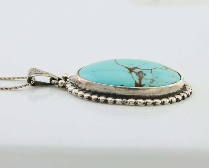 Navajo Necklace 925 Silver Natural Blue Turquoise Artist Signed M Montoya C.80's