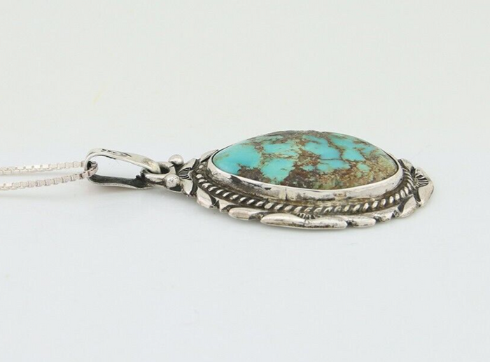 Navajo Necklace 925 Silver Natural Blue Turquoise Artist Signed M Montoya C.80's
