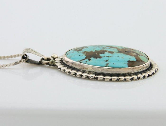 Navajo Necklace 925 Silver Natural Blue Turquoise Artist Signed M Montoya C.80's