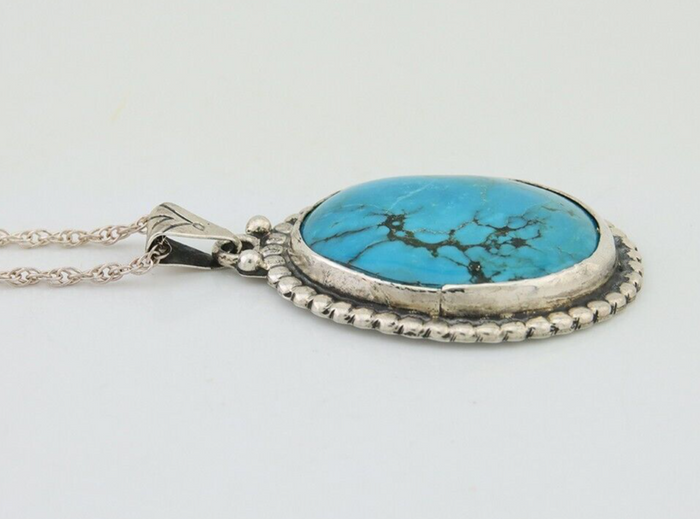 Navajo Necklace 925 Silver Natural Blue Turquoise Artist Signed M Montoya C.80's