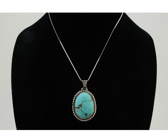 Navajo Necklace 925 Silver Natural Blue Turquoise Artist Signed M Montoya C.80's
