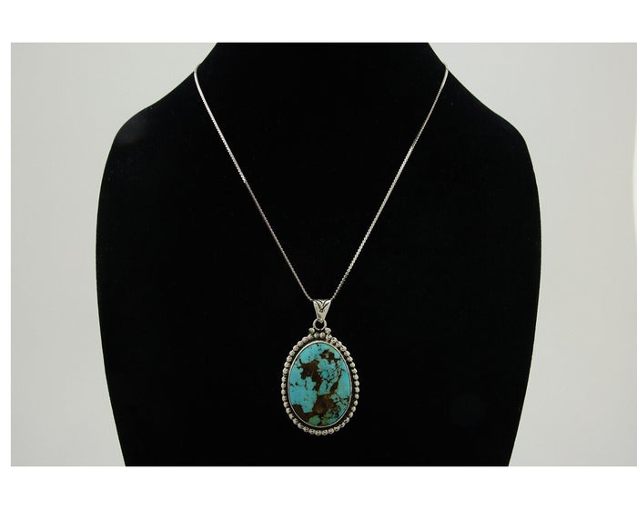 Navajo Necklace 925 Silver Natural Blue Turquoise Artist Signed M Montoya C.80's