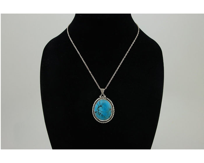 Navajo Necklace 925 Silver Natural Blue Turquoise Artist Signed M Montoya C.80's