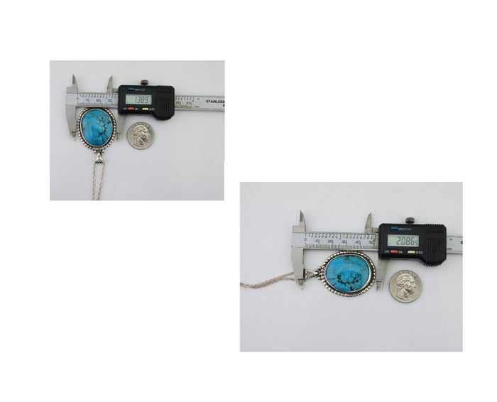 Navajo Necklace 925 Silver Natural Blue Turquoise Artist Signed M Montoya C.80's