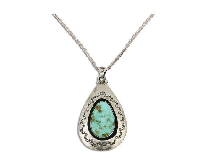 Navajo Necklace 925 Silver Natural Blue Turquoise Artist Signed MC C.80's