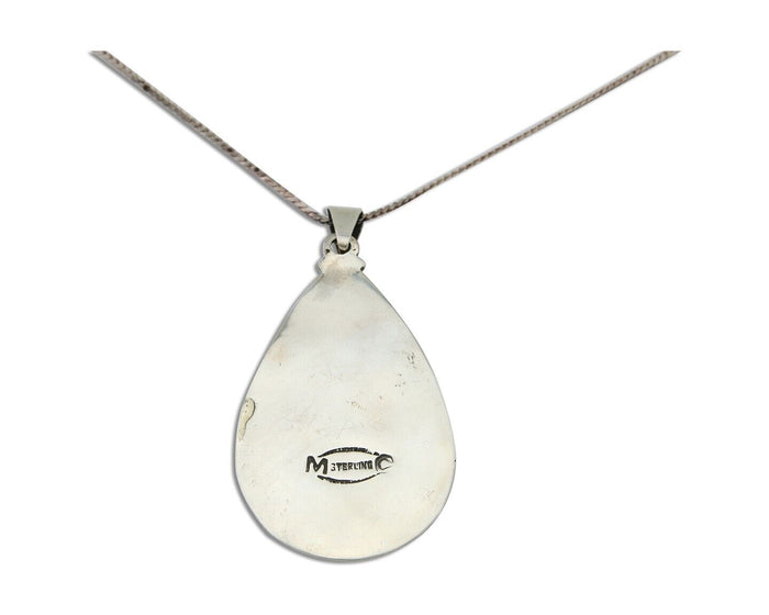 Navajo Necklace 925 Silver Natural Blue Turquoise Artist Signed MC C.80's