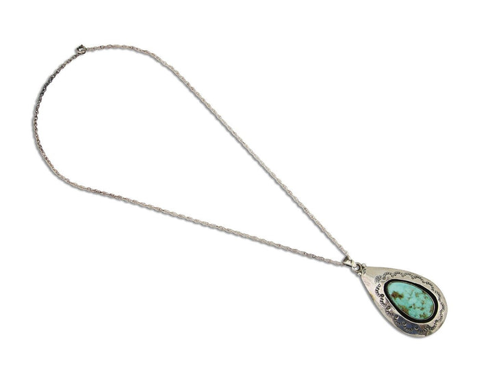 Navajo Necklace 925 Silver Natural Blue Turquoise Artist Signed MC C.80's