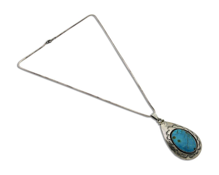 Navajo Necklace 925 Silver Natural Blue Turquoise Artist Signed MC C.80's