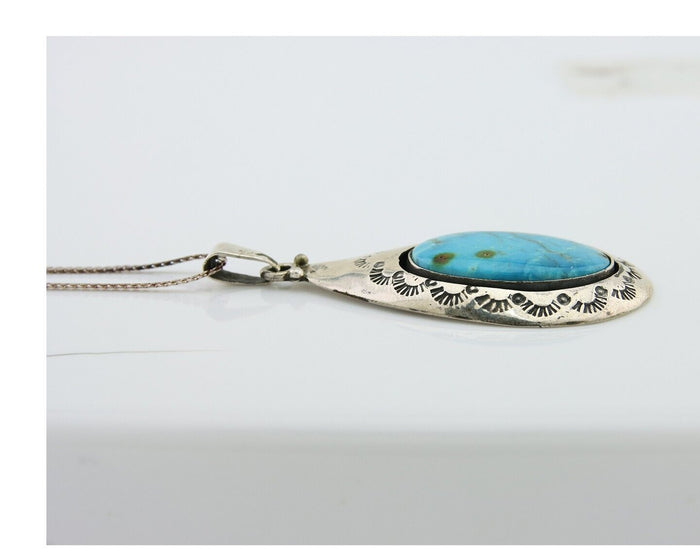 Navajo Necklace 925 Silver Natural Blue Turquoise Artist Signed MC C.80's