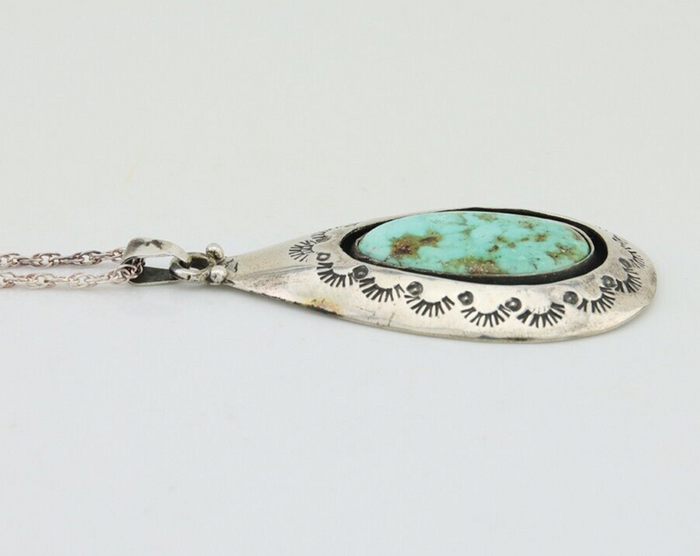 Navajo Necklace 925 Silver Natural Blue Turquoise Artist Signed MC C.80's