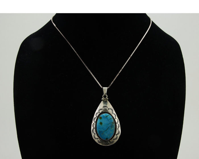 Navajo Necklace 925 Silver Natural Blue Turquoise Artist Signed MC C.80's