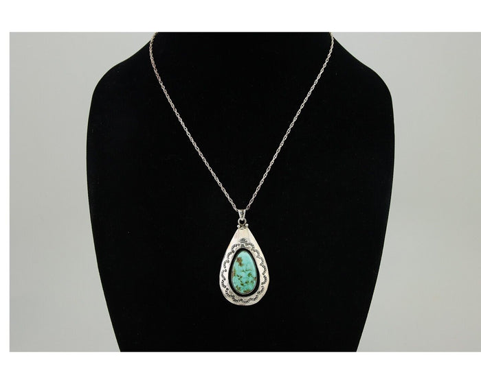 Navajo Necklace 925 Silver Natural Blue Turquoise Artist Signed MC C.80's