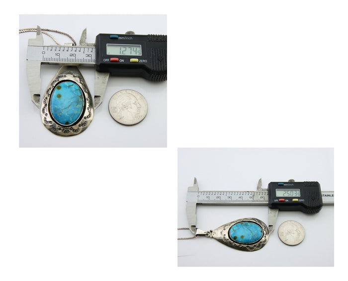Navajo Necklace 925 Silver Natural Blue Turquoise Artist Signed MC C.80's
