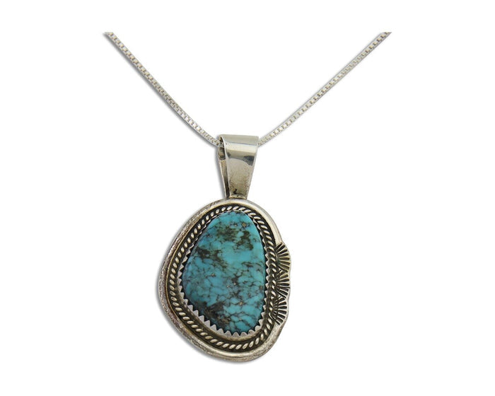 Navajo Necklace 925 Silver Natural Blue Turquoise Artist Signed Mike Begay C.80s