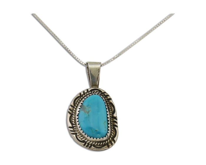 Navajo Necklace 925 Silver Natural Blue Turquoise Artist Signed Mike Begay C.80s