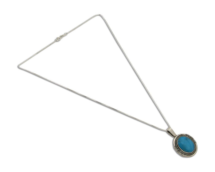 Navajo Necklace 925 Silver Natural Blue Turquoise Artist Signed Mike Begay C.80s
