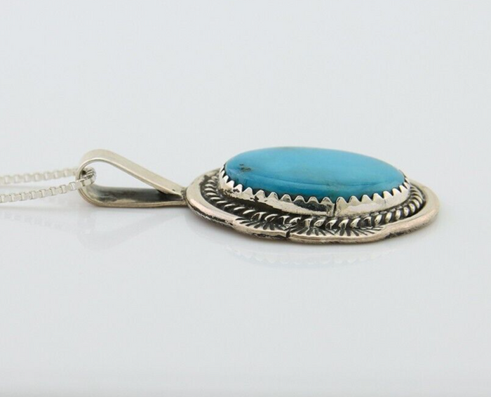 Navajo Necklace 925 Silver Natural Blue Turquoise Artist Signed Mike Begay C.80s