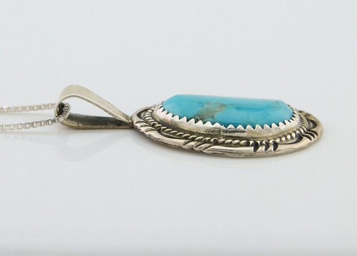 Navajo Necklace 925 Silver Natural Blue Turquoise Artist Signed Mike Begay C.80s
