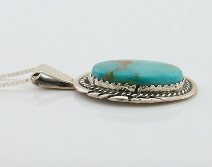 Navajo Necklace 925 Silver Natural Blue Turquoise Artist Signed Mike Begay C.80s