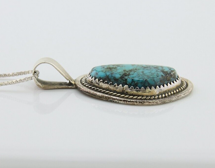 Navajo Necklace 925 Silver Natural Blue Turquoise Artist Signed Mike Begay C.80s
