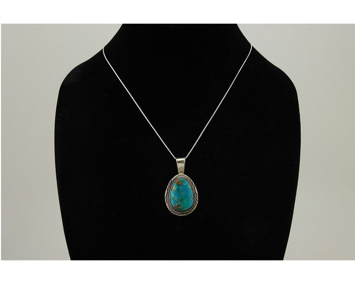 Navajo Necklace 925 Silver Natural Blue Turquoise Artist Signed Mike Begay C.80s
