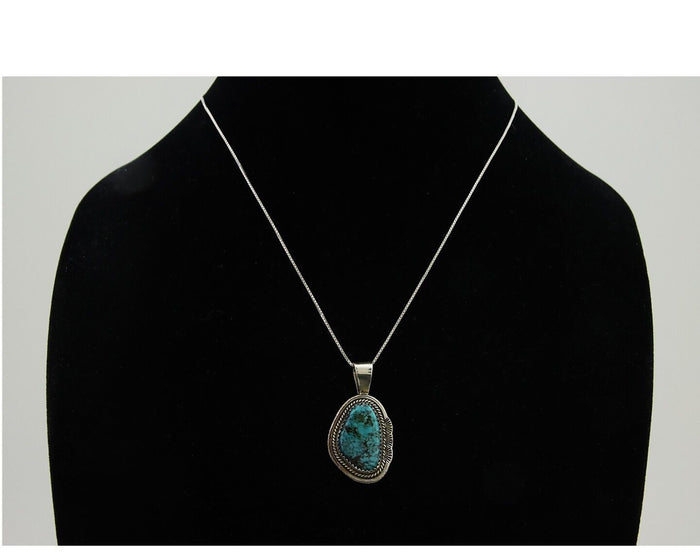 Navajo Necklace 925 Silver Natural Blue Turquoise Artist Signed Mike Begay C.80s