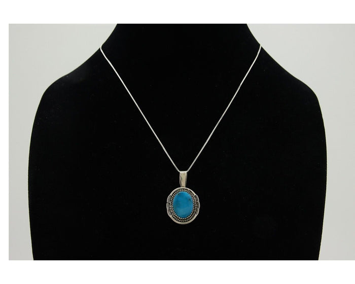 Navajo Necklace 925 Silver Natural Blue Turquoise Artist Signed Mike Begay C.80s