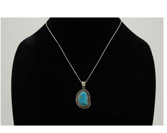 Navajo Necklace 925 Silver Natural Blue Turquoise Artist Signed Mike Begay C.80s