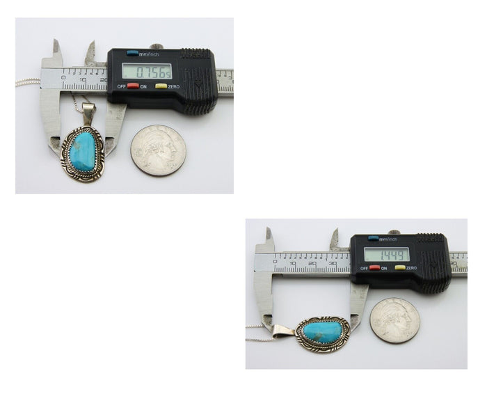 Navajo Necklace 925 Silver Natural Blue Turquoise Artist Signed Mike Begay C.80s