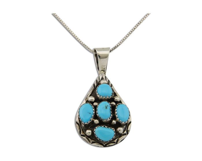Navajo Necklace 925 Silver Natural Blue Turquoise Artist Signed MK C.80's