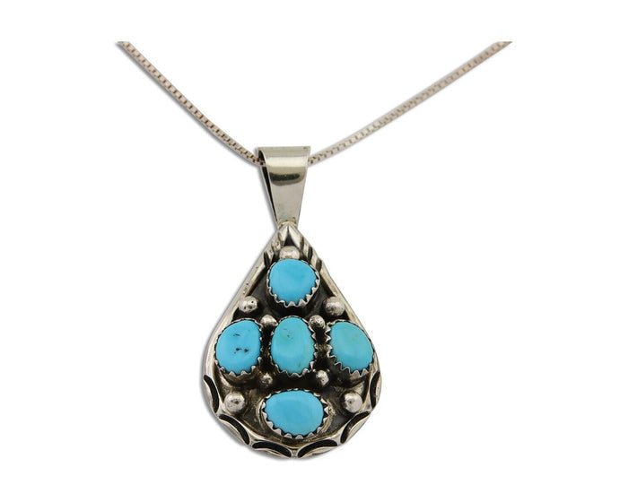 Navajo Necklace 925 Silver Natural Blue Turquoise Artist Signed MK C.80's