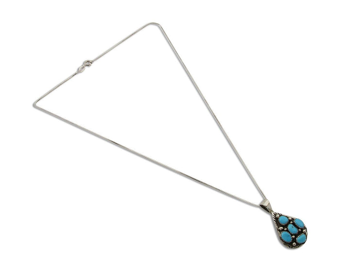 Navajo Necklace 925 Silver Natural Blue Turquoise Artist Signed MK C.80's