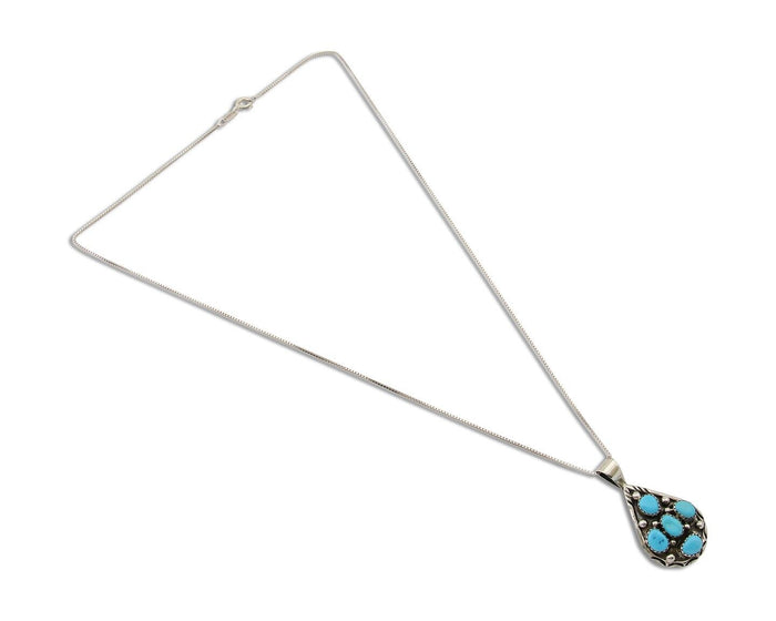 Navajo Necklace 925 Silver Natural Blue Turquoise Artist Signed MK C.80's