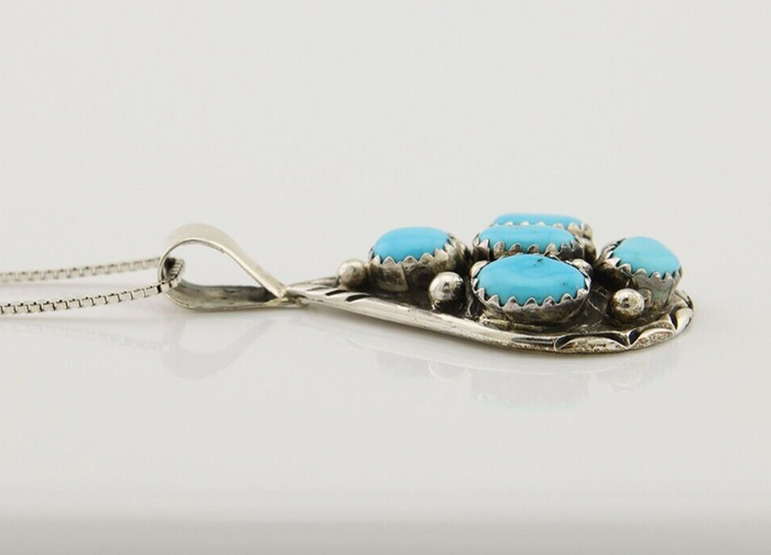 Navajo Necklace 925 Silver Natural Blue Turquoise Artist Signed MK C.80's