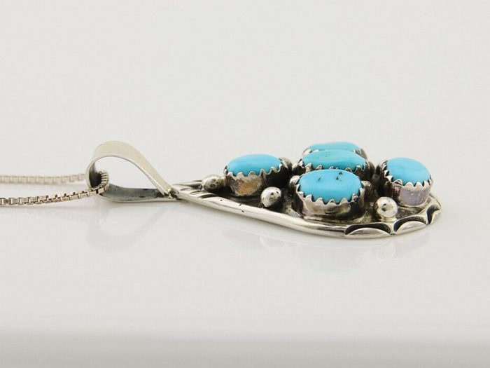 Navajo Necklace 925 Silver Natural Blue Turquoise Artist Signed MK C.80's