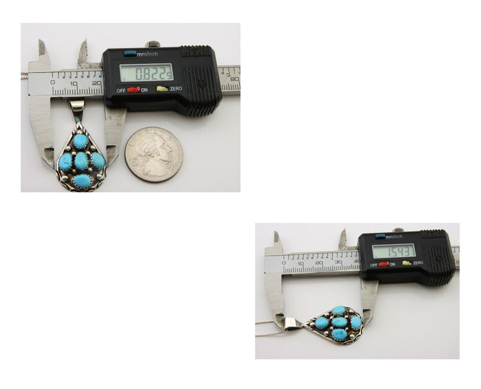 Navajo Necklace 925 Silver Natural Blue Turquoise Artist Signed MK C.80's