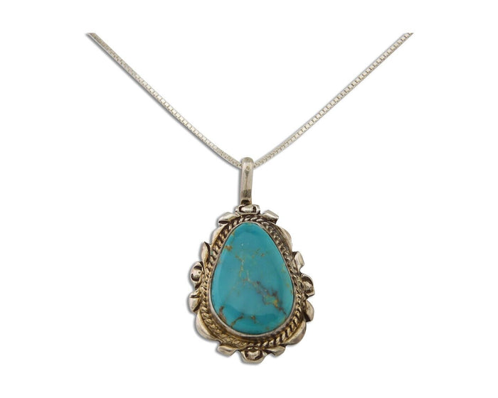 Navajo Necklace 925 Silver Natural Blue Turquoise Artist Signed TALHAT C.80s