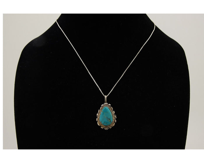Navajo Necklace 925 Silver Natural Blue Turquoise Artist Signed TALHAT C.80s
