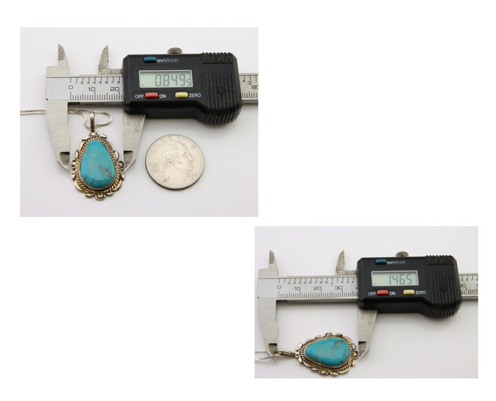 Navajo Necklace 925 Silver Natural Blue Turquoise Artist Signed TALHAT C.80s