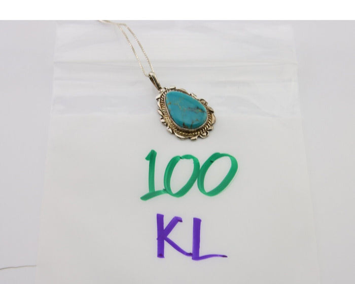 Navajo Necklace 925 Silver Natural Blue Turquoise Artist Signed TALHAT C.80s