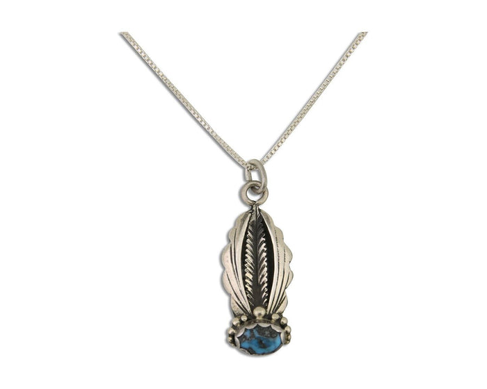 Navajo Necklace 925 Silver Natural Blue Turquoise Artist Signed Tom Willeto C80s