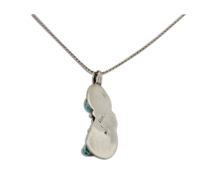 Navajo Necklace 925 Silver Natural Blue Turquoise Artist Signed Tom Willeto C80s