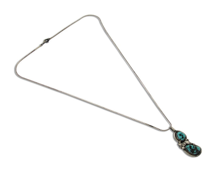 Navajo Necklace 925 Silver Natural Blue Turquoise Artist Signed Tom Willeto C80s