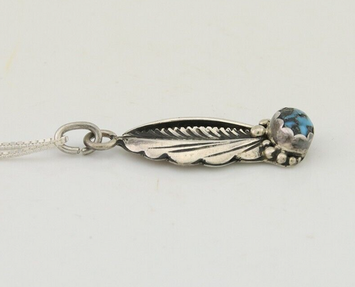 Navajo Necklace 925 Silver Natural Blue Turquoise Artist Signed Tom Willeto C80s