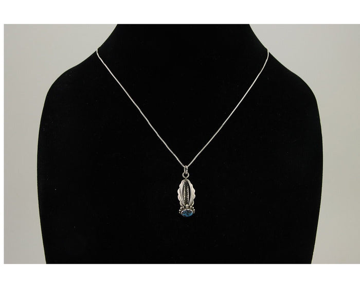 Navajo Necklace 925 Silver Natural Blue Turquoise Artist Signed Tom Willeto C80s