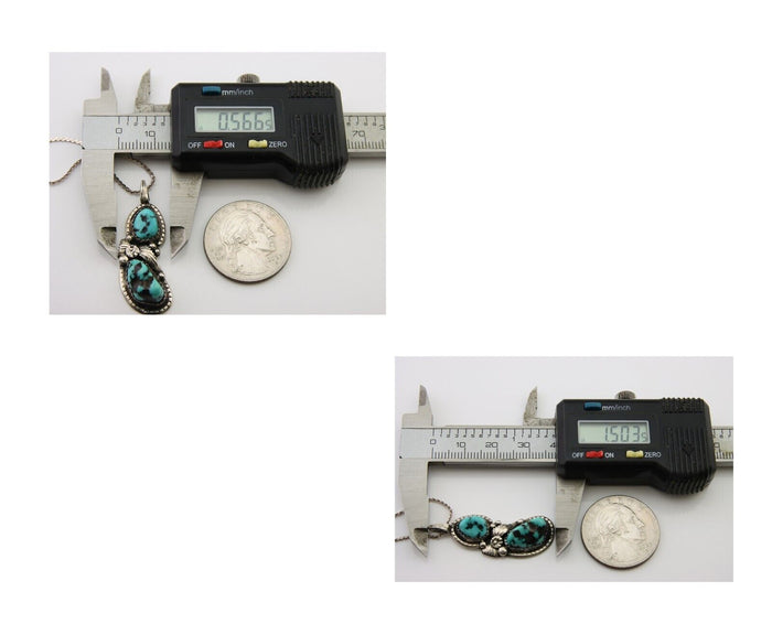 Navajo Necklace 925 Silver Natural Blue Turquoise Artist Signed Tom Willeto C80s