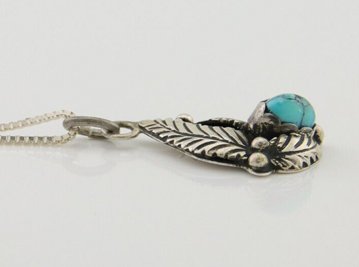 Navajo Necklace 925 Silver Natural Blue Turquoise Artist Signed Yazzie C.80's
