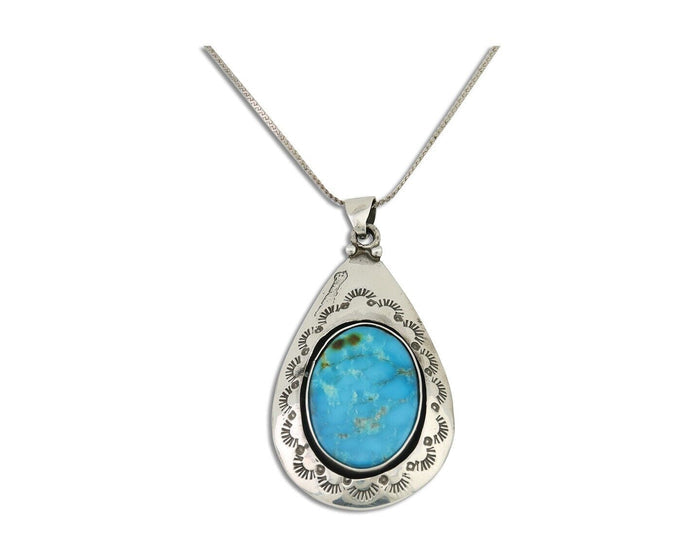 Navajo Necklace 925 Silver Natural Blue Turquoise Artist Tony Guerro C.80's