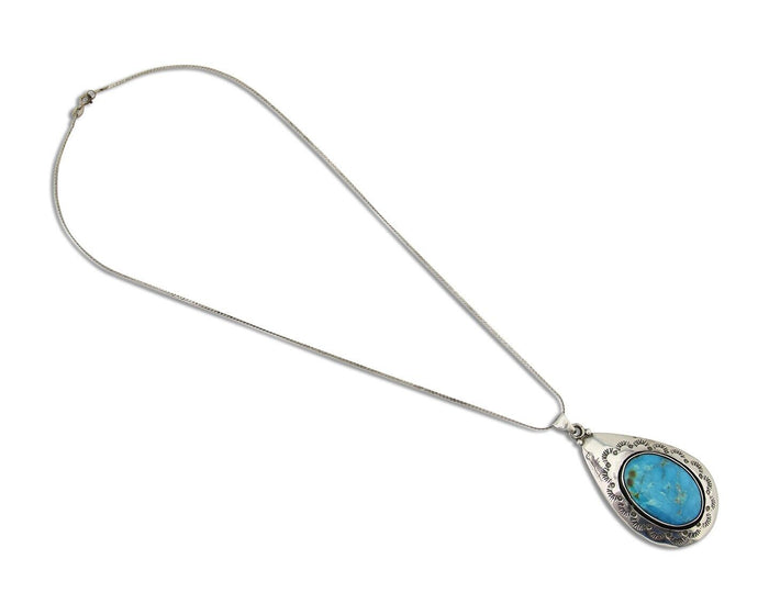 Navajo Necklace 925 Silver Natural Blue Turquoise Artist Tony Guerro C.80's